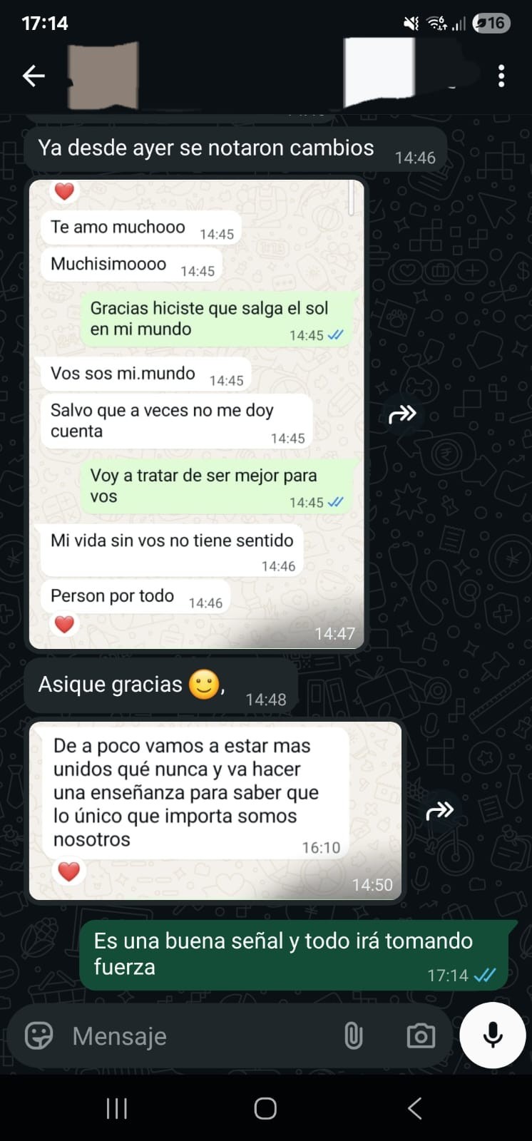 Captura de conversación de WhatsApp compartida por Agustina