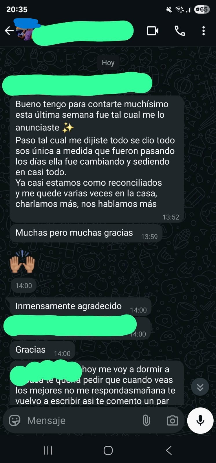 Captura de conversación de WhatsApp compartida por Facundo