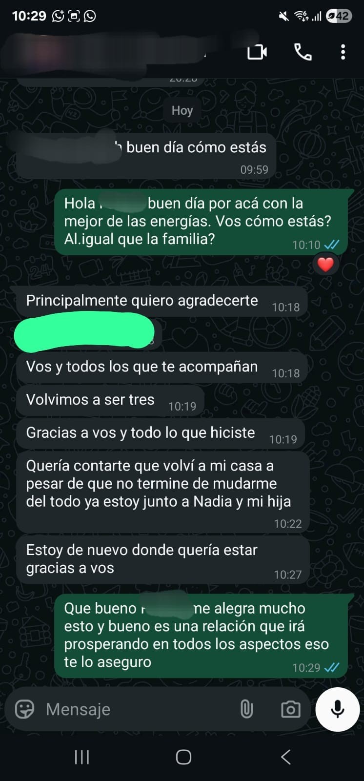 Captura de conversación de WhatsApp compartida por Nahuel