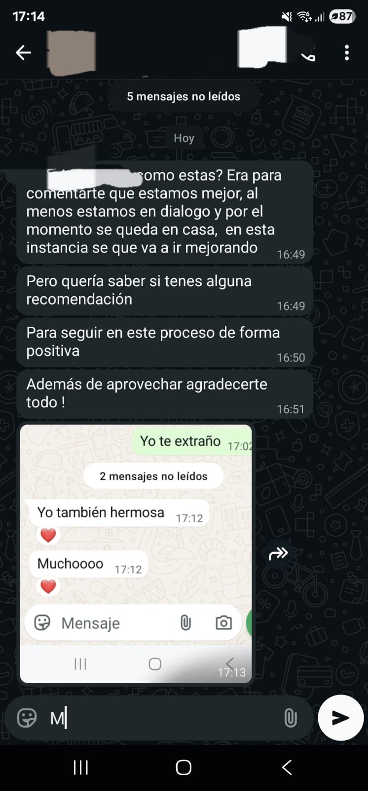 Captura de conversación de WhatsApp compartida por Luciana